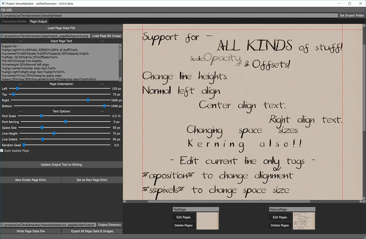 Page builder with alphabet
